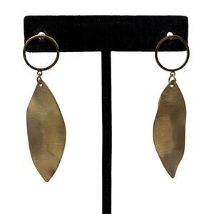 Gold Tone Brushed Organic Leaf Dangle Drop Earrings Fashion Jewelry 2.5 in